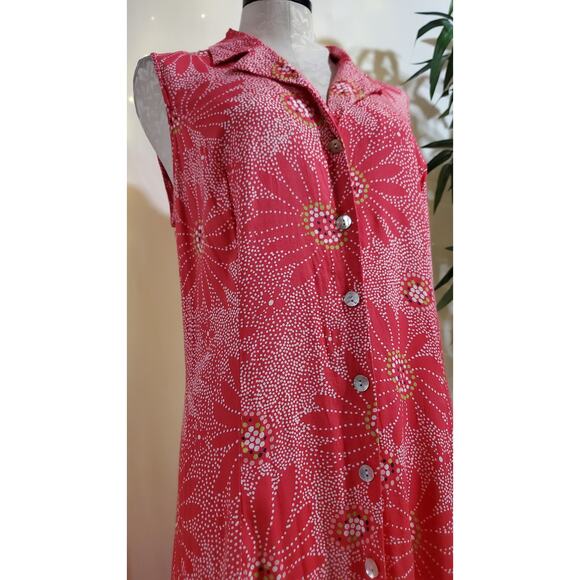 Vtg 90s Y2K JBS Ltd Shell Button Floral Smocked Maxi Dress Size 14 Pink Fairy - Picture 5 of 10